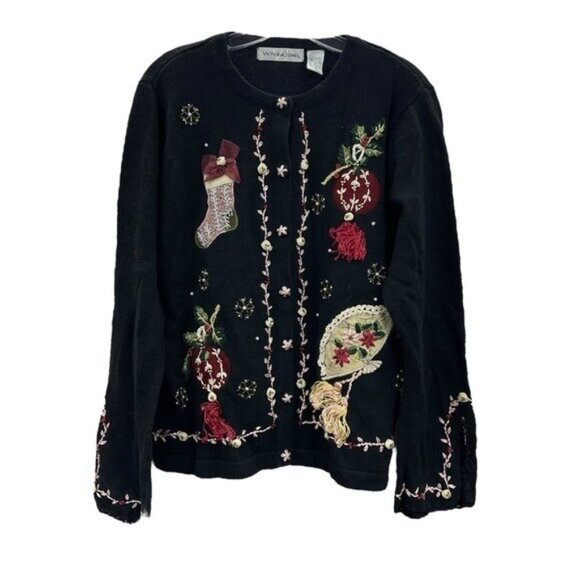 Victoria Jones Woman Sweaters - Victoria Jones Size M Christmas Sweater Cardigan Bell Sleeve Embellished Holiday